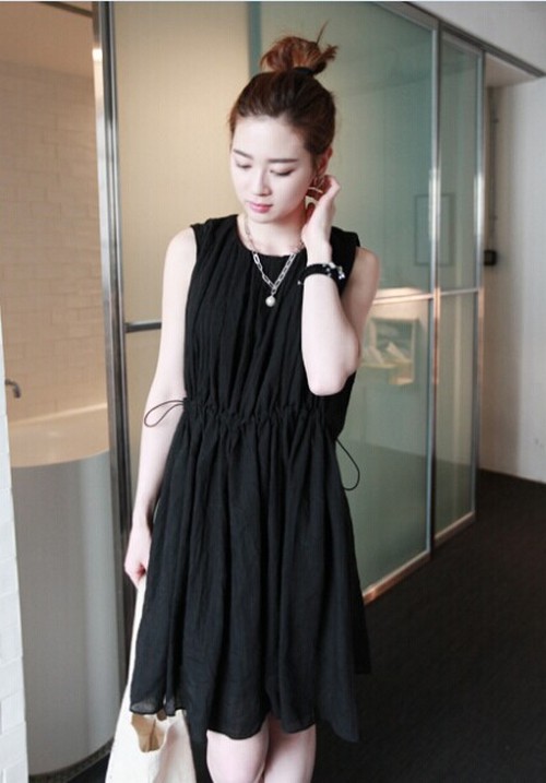 夏裝新款韓版連衣裙(單色黑色)