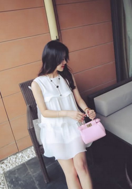 夏裝韓版無袖連衣裙(白色)