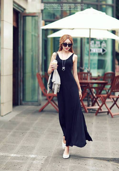新款韓版無袖長裙洋裝(黑色)
