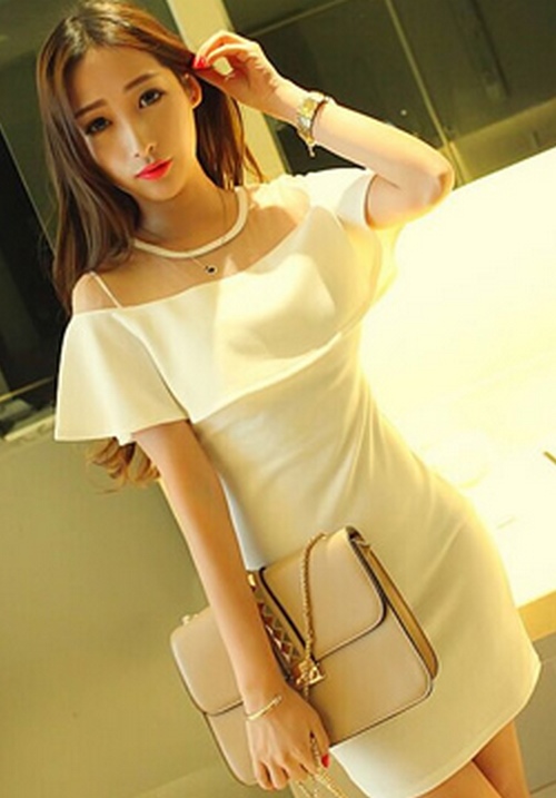 新款韓版荷葉洋裝連衣裙(白色)