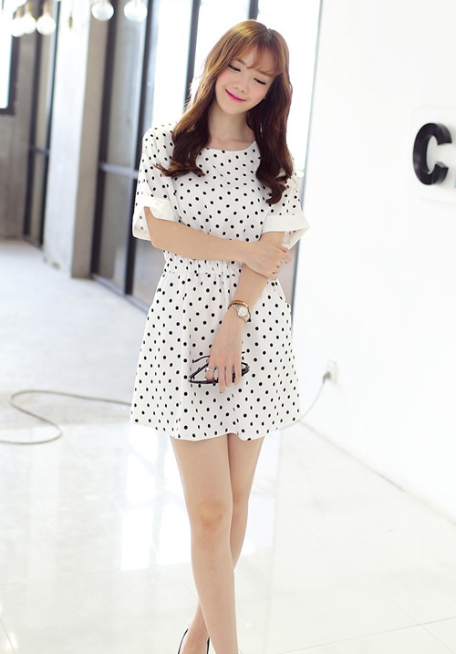 韓版夏裝洋裝連衣裙(白色)