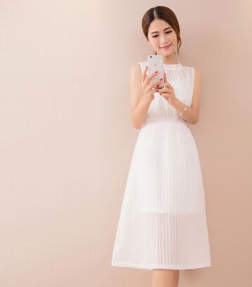 韓版連衣裙歐根紗兩件套連衣裙(白色)