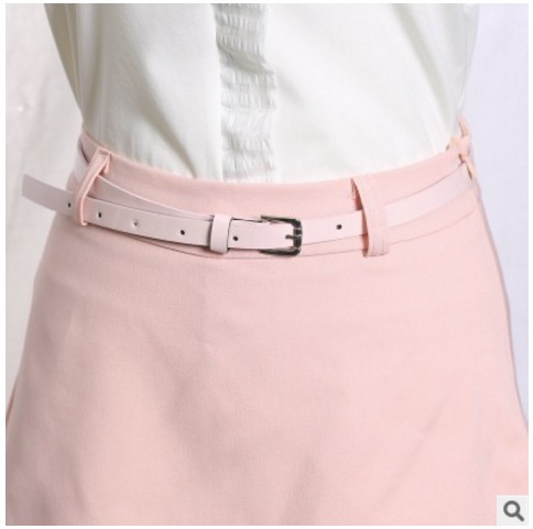 歐美時尚假兩件雪紡翻邊褲裙送腰帶(粉色)