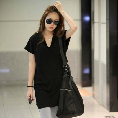 韓版夏季裙子純色寬鬆上衣(黑色)