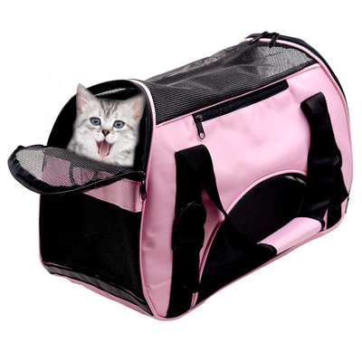 貓狗外出寵物旅行袋折疊包手提包四​​面透氣網格包寵物包(粉色)