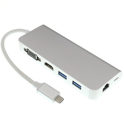 環保包裝多功能TYPE-C轉USB3.0 HUB VGA HDMI RJ45網卡(顏色隨機)