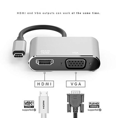 USB3.1 Type-C視頻線，USB3.1 Type-c To HDMI母+VGA母頻轉接線(顏色隨機)