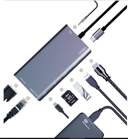 TYPE-C轉HDMI/VGA/HUB3.0八合一多功能讀卡集線器usb-c RJ45千兆網卡